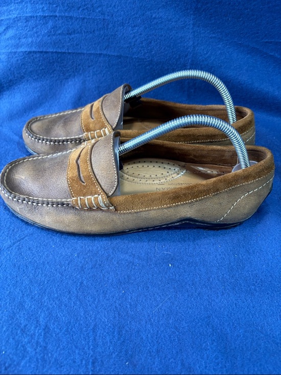 Martin Dingman Brown & Tan Leather Suede Penny Loafers main image 6